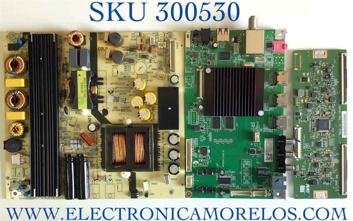 KIT DE TARJETAS PARA ONN·ROKU TV 4K·UHD·HDR / MAIN MS16010-ZC01-01 / 515C16010M08 / 18134210034 / T-CON 55.55T41.C01 / 5555T41C01 / 55T41 C01 CTRL / FUENTE TV5502-ZC02-01 / E021M430-A1 / PANEL T55QVN07.2 / T550QVN07.4 / MODELO 100012586 (55 PULGADAS)